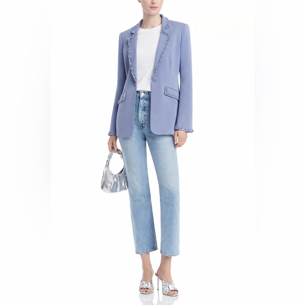Cinq à Sept Kayden Beaded Blazer Slate Blue Size 8 NWOT Tailored Jacket